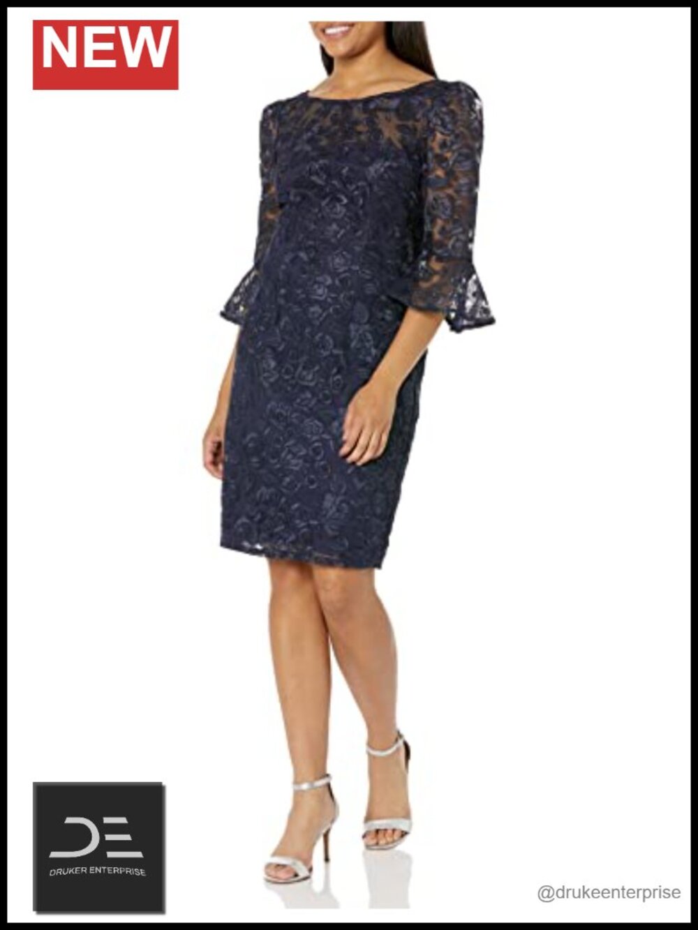 Rosie Embroidery Sheath Dress Boat Neck 3/4 Sleeve Formal Cocktail
